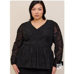 Torrid 3 Women 3x Black Chiffon Floral Blouson Sleeve Witchy Gothic Peplum Top